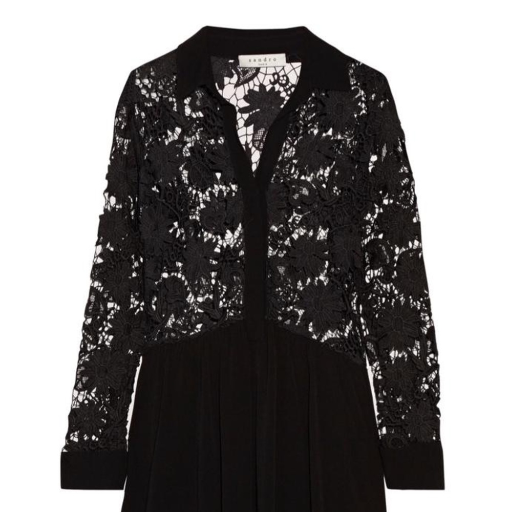 Sandro Roxane pleated lace and crepe dress